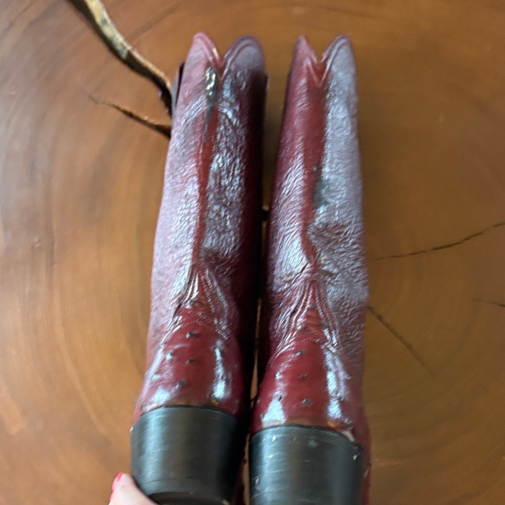 Lucchese Brown Ostrich Leather Heeled Boots - Picture 11 of 16